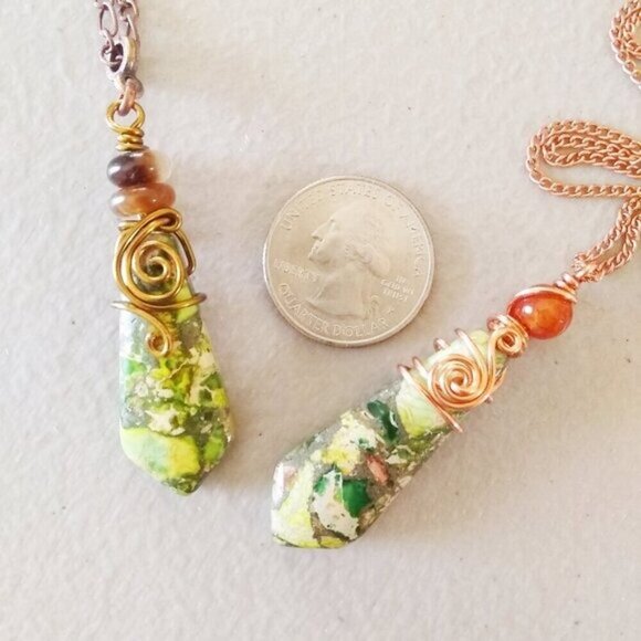 Woodland Vibes! Green Sea Sediment Jasper Pendant Necklace ~ Dainty & Slim - Picture 6 of 7